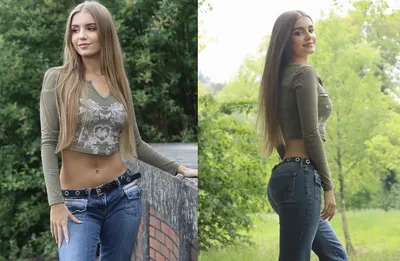Femeie sexi #347 – Femei sexi, slabă, în aer liber, blugi